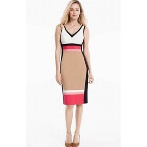White House Black Market Color Block Sleeveless V-Neck Sheath‎ Dress Slimming 4